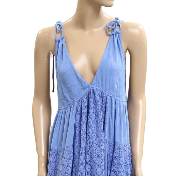 Free People Free-est Almost Heavenly Maxi Dress V Neck Tiered Blue S NWT 283689 - Picture 4 of 7